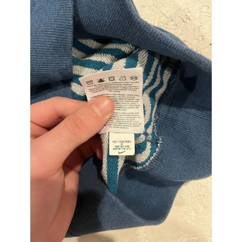 Nike The Athletic Dept Sweatshirt M Retro Stripe Crew Neck Blue Teal Athleisure‎